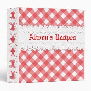 Red, white gingham with scalloped borders recipe binder