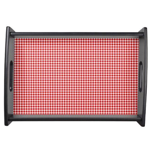 Red-White Gingham-WOODEN SERVING TRAY (Front)