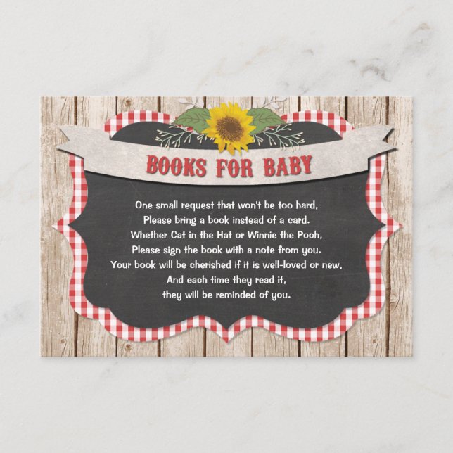Red white gingham yellow sunflowers books for baby enclosure card (Front)