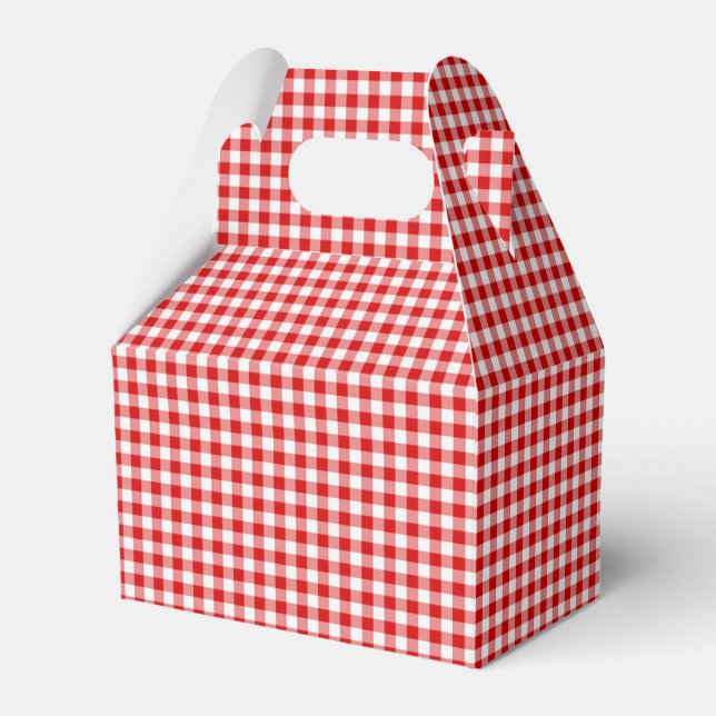 Red-White Ginham-PARTY FAVOR BOX, gable Boxes (Front Side)