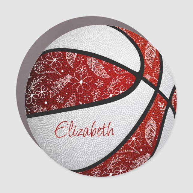red white girls boho feathers paislies basketball car magnet (Front)