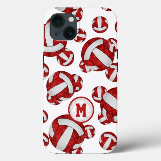 Red white girls monogrammed volleyball  iPhone 13 case