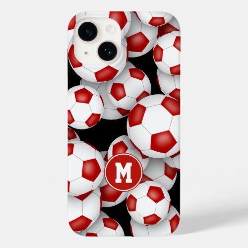 Red white girls soccer balls pattern monogrammed  Case_Mate iPhone 14 case