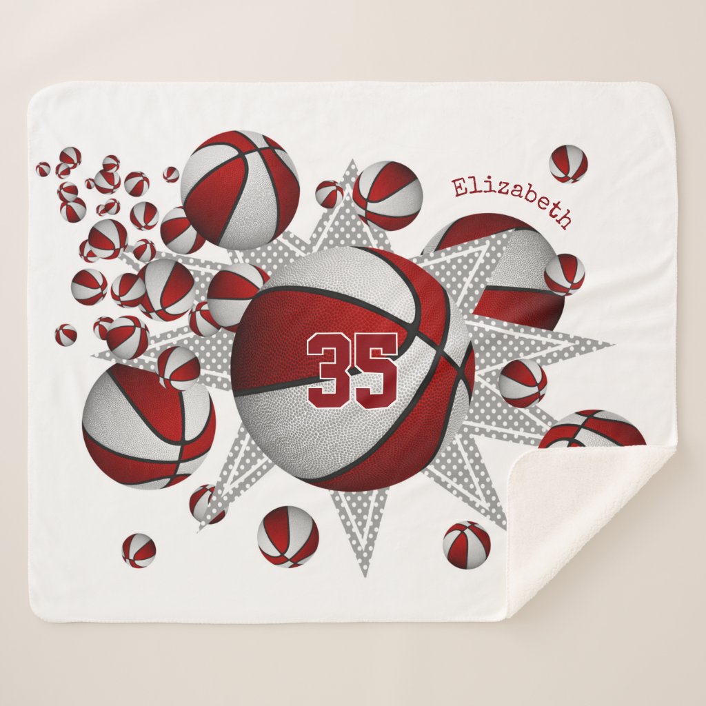 red white girls sports room basketball blowout sherpa blanket