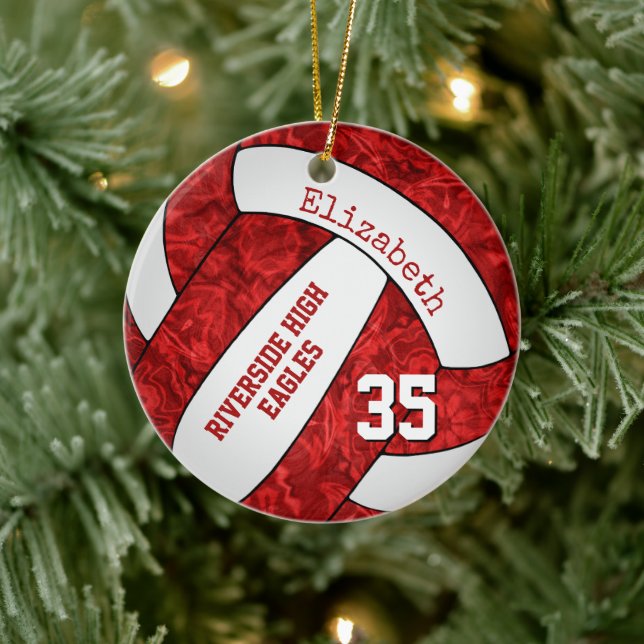 red white girls volleyball team colors ceramic ornament (Tree)