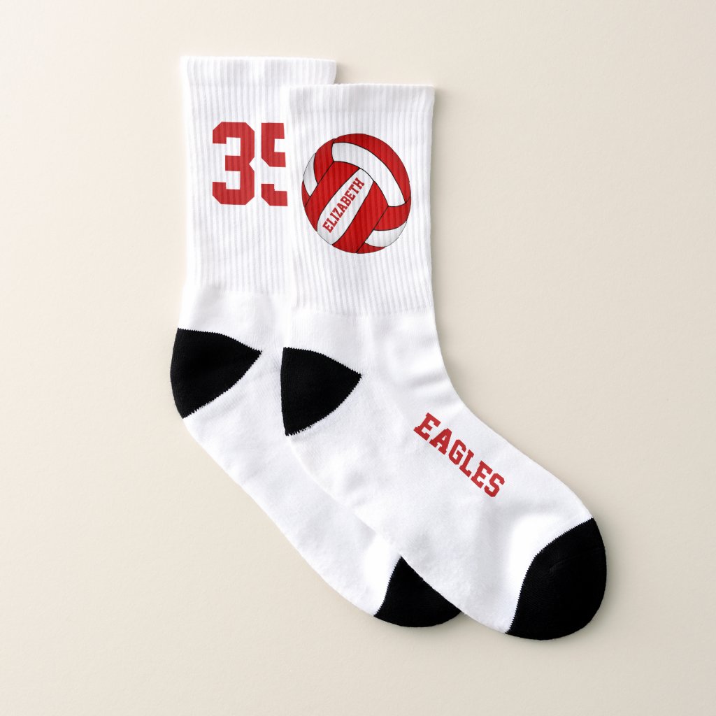 red white girls volleyball team colors novelty socks