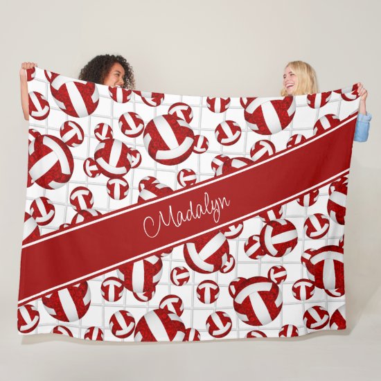 red white girly team colors volleyballs net accent fleece blanket