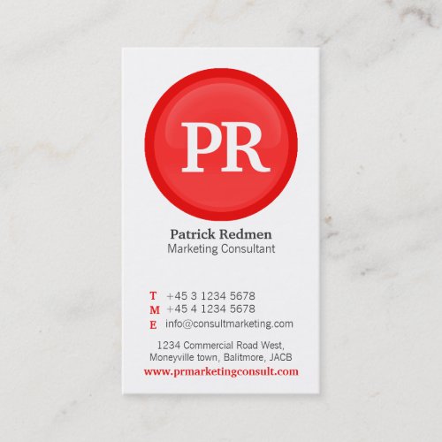 Red  white glass circle business card