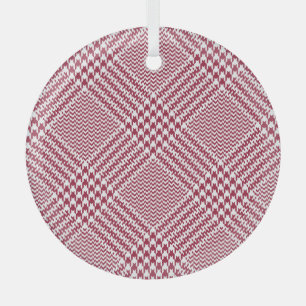 Red White Glen Plaid: Tweed Tartan Glass Ornament