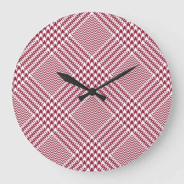 Red White Glen Plaid: Tweed Tartan Large Clock (Front)