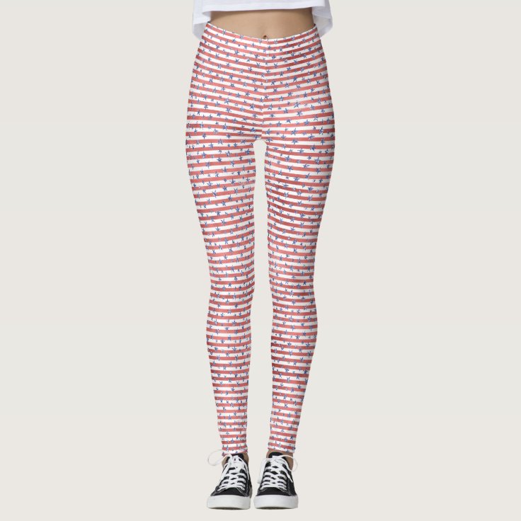 Red White Glitter Blue Stars Stripes Leggings | Zazzle