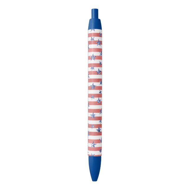 Red White Glitter Blue Stars Stripes Pen (Front Vertical)