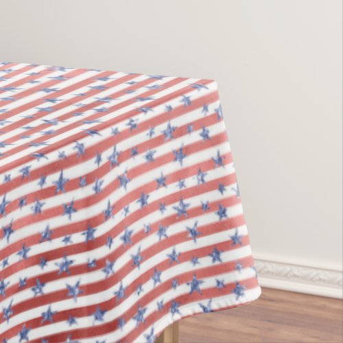 Red White Glitter Blue Stars Stripes Tablecloth