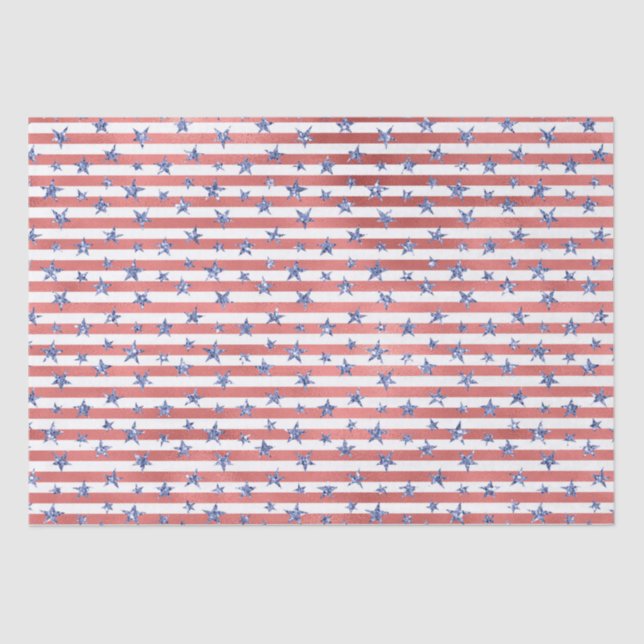Red White Glitter Blue Stars Stripes Tissue Paper (Front)