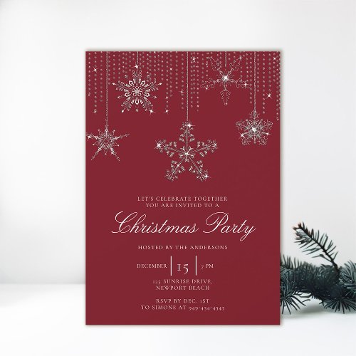 Red White Glitter Drips Snowflakes Christmas Invitation