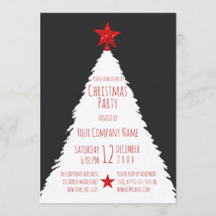 Red White Glitter Star Tree Corporate Christmas Invitation