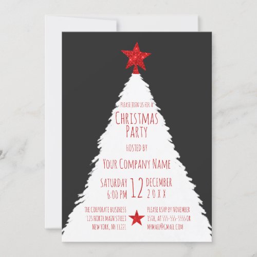 Red White Glitter Star Tree Corporate Christmas Invitation