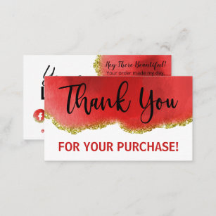 Red White Gold Agate Glitter Thank You Order Business Card