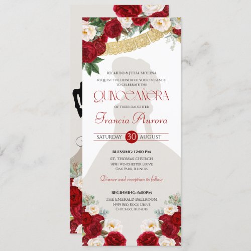 Red White Gold Blooms Papel Picado Charro Quince Invitation