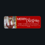 Red White Gold Christmas Add PHOTO Return Address Label<br><div class="desc">Elegant and classy return labels for Merry Christmas (Xmas) Holiday greeting cards / envelopes. Add family photo or other picture.  Faux gold glitter. Modern white letters for family name and address. Letter color and font can be changed.</div>