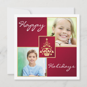 Red, White, Gold Christmas Tree Holiday Card
