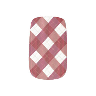 Red White Gold Diagonal Gingham Plaid Pattern Minx Nail Art