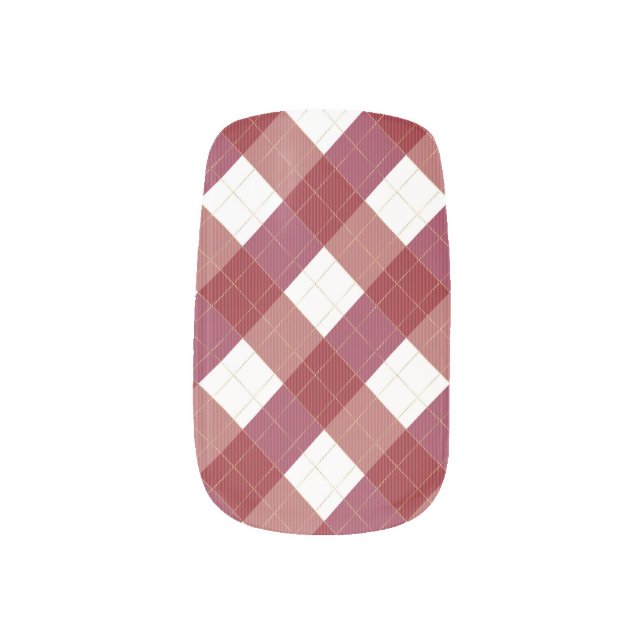 Red White Gold Diagonal Gingham Plaid Pattern Minx Nail Art (Left Thumb)