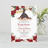 Red White Gold Elegant Floral Charro Quinceanera Invitation (Standing Front)