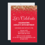 Red White & Gold Glitter 40th Birthday Party Forty Invitation<br><div class="desc">Red White Gold Glitter Invite,  40th Birthday Party invitation Forty,  Let's celebrate digital Any Age,  Instant download Fifty Sixty Seventy,  Personalized 21st 50th 60th 70th,  Elegant Milestone template evite text,  Custom 18th Glam Golden Confetti,  Adult Calligraphy Modern Stylish script,  Chic trendy simple for her,  Bling daughter wife mom celebration</div>