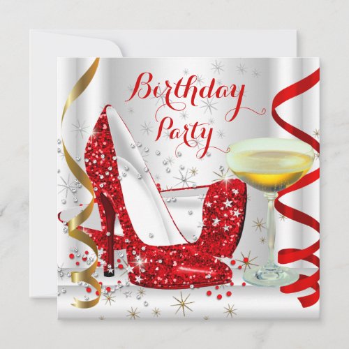 Red White Gold Glitter High Heels Champagne 4 Invitation