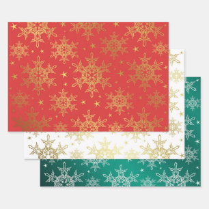red,white,gold,green,Christmas+ paper, winter+patt Wrapping Paper Sheets