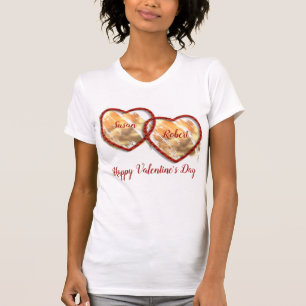 Red White Gold Heart Modern Happy Valentines Day T-Shirt