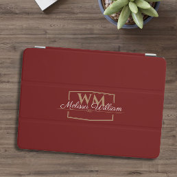 Red White Gold Monogram Name Script iPad Air Cover