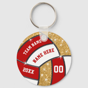 Red, White, Gold Personalized Volleyball Keychains