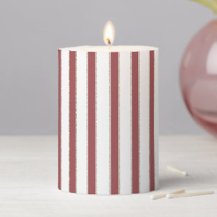 Red White Gold Stripes Christmas Pillar Candle