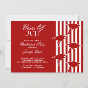 Red & White Grad Hats Graduation Invitation