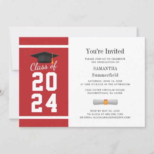 Red White Grad Photo Graduation 2024 Invitation | Zazzle