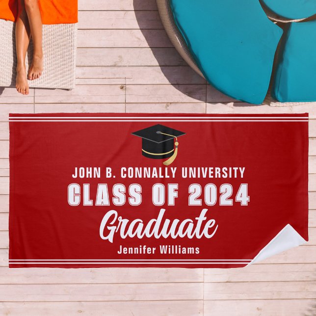 Red White Graduate 2024 Graduation Keepsake Beach Towel (Creator Uploaded)
