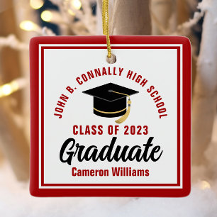 Red White Graduate 2026 Personalized Christmas Ceramic Ornament