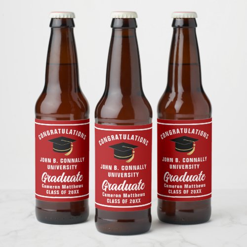 Red White Graduate Custom 2024 Graduation Party Beer Bottle Label