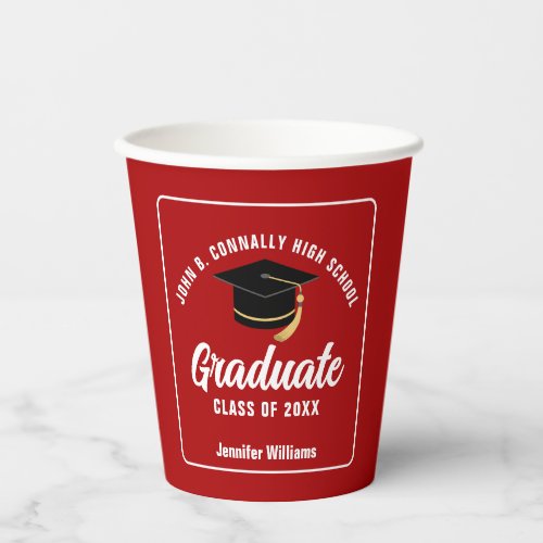 Red White Graduate Custom 2024 Graduation Party Paper Cups