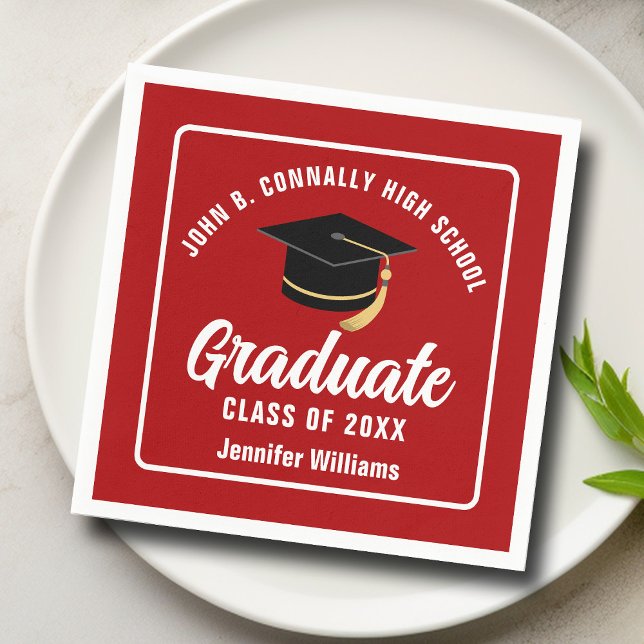 Red White Graduate Custom 2025 Graduation Party Napkins (Creator Uploaded)