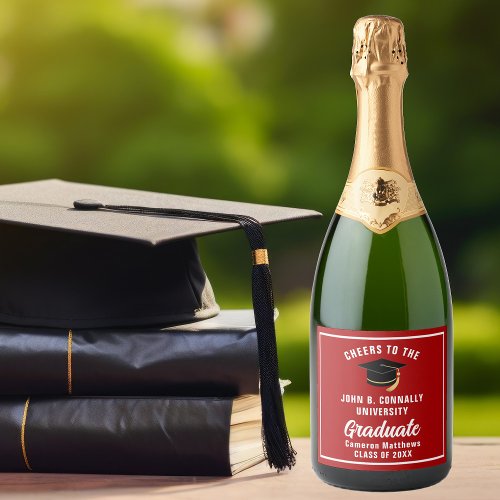 Red White Graduate Custom 2025 Graduation Party Sparkling Wine Label
