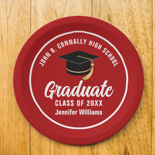 Red White Graduate Custom 2026 Graduation Party Paper Plates