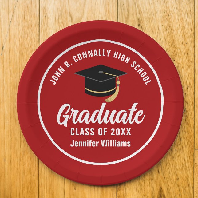Red White Graduate Custom 2026 Graduation Party Paper Plates (Creator Uploaded)
