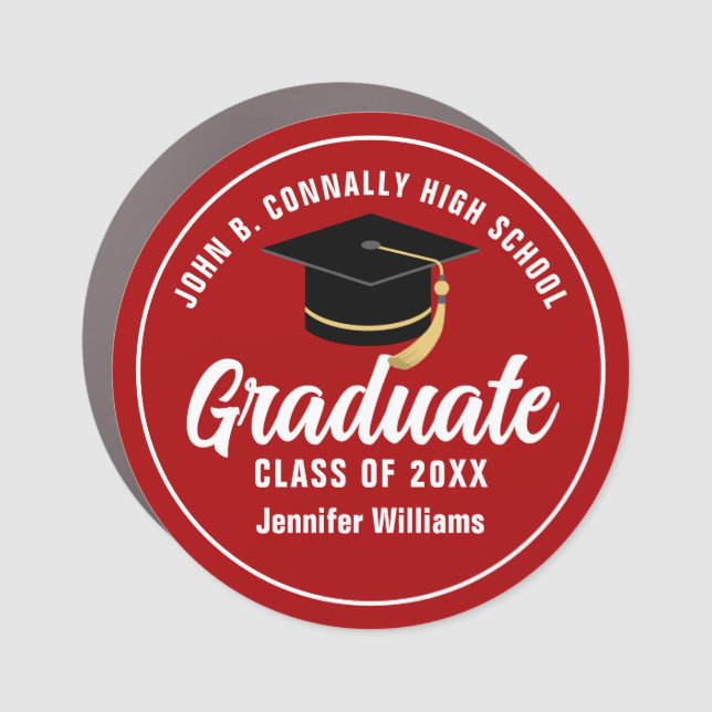 Red White Graduate Custom Graduation Car Magnet (Front)