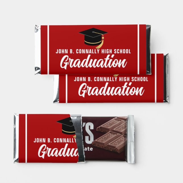 Red White Graduate Custom Graduation Party Hershey Bar Favors (Front)