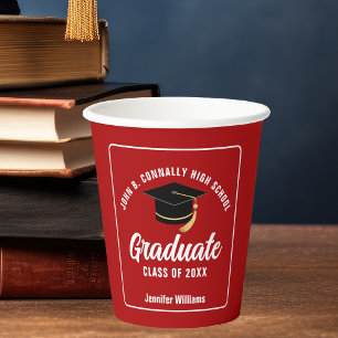 Red White Graduate Custom Graduation Party Paper Cups