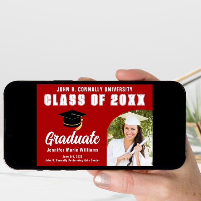 Red White Graduate Custom Graduation Photo Arch Announcement (Front Digital)