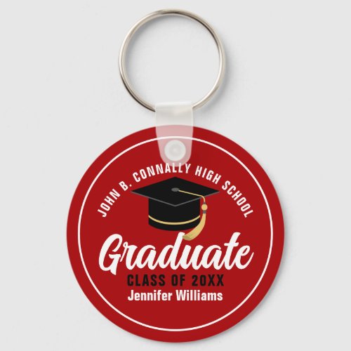 Red White Graduate Modern 2024 Custom Graduation Keychain